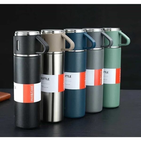 Vacuum Flask Set Üç Bardaklı Kutulu Paslanmaz Çelik Termos Seti 500 Ml